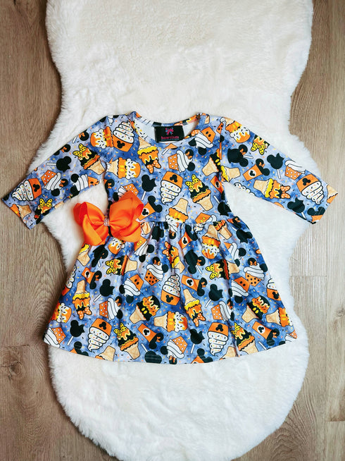 Bowtism Halloween Mouse Theme Park Twirl Dress with Matching Bow - Bowtism